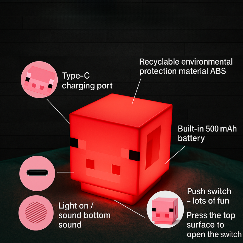 Cubit Pink Pixel Pig Lamp