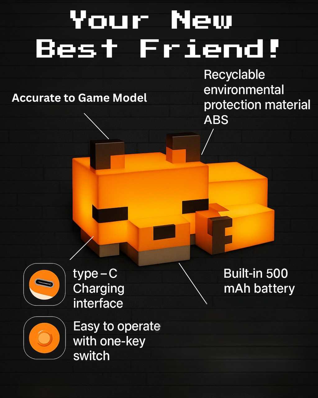 Cubit Orange Pixel Fox Lamp