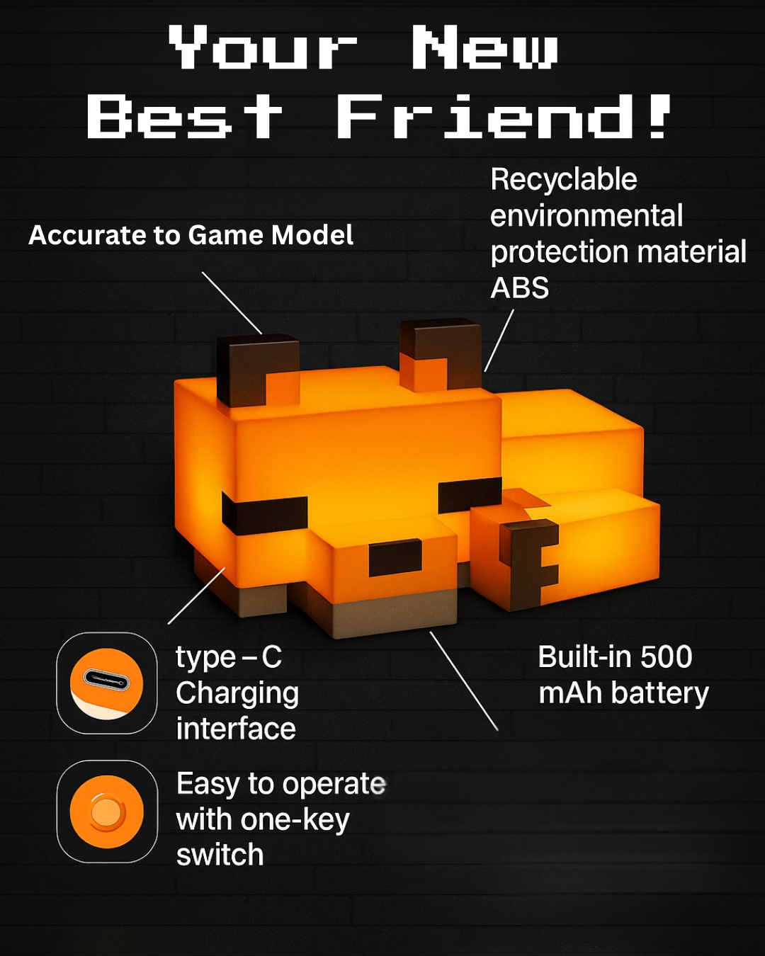 Cubit Orange Pixel Fox Lamp